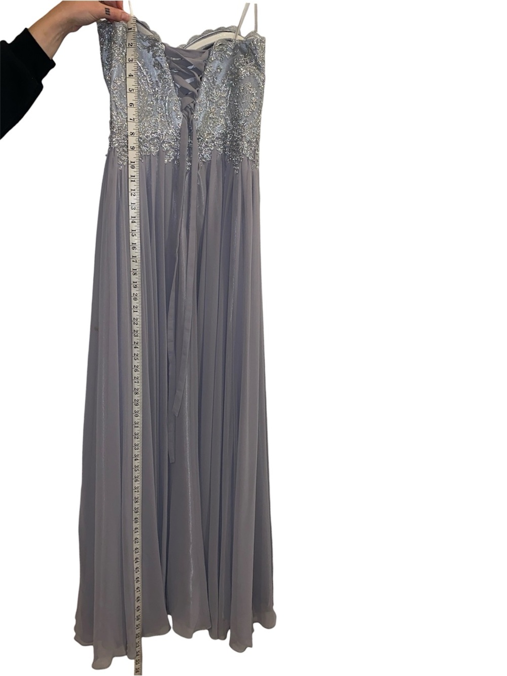 Strapless Grey-Blue Prom Evening Gown with Sweatheart Neckline and Corset Back - Picture 9 of 16